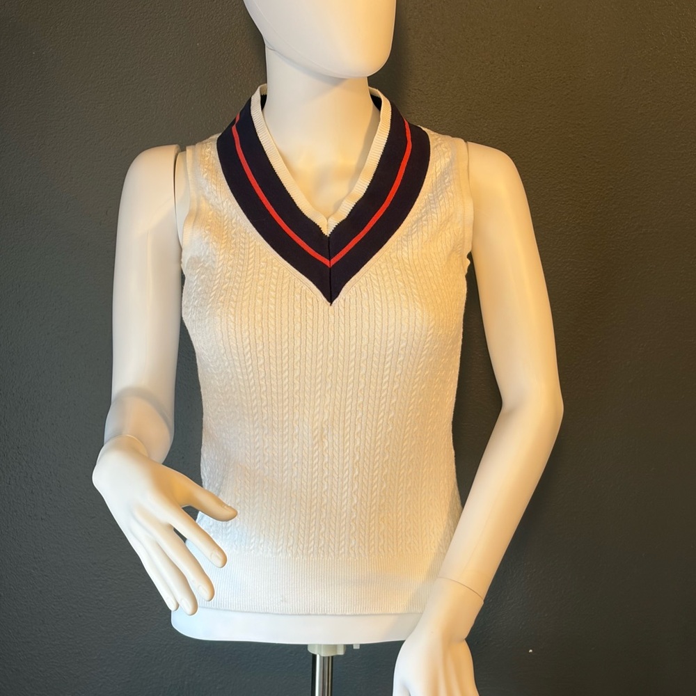 Brooks Brothers  Tennis Cotton Sweater with Blue,Navy and Red Trim Sz XS
